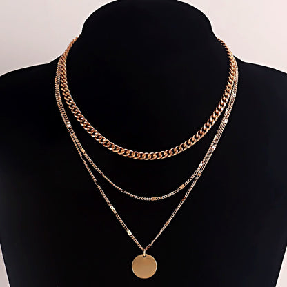 Multi Layered Chain Necklace for Women with Round Charm Pendant