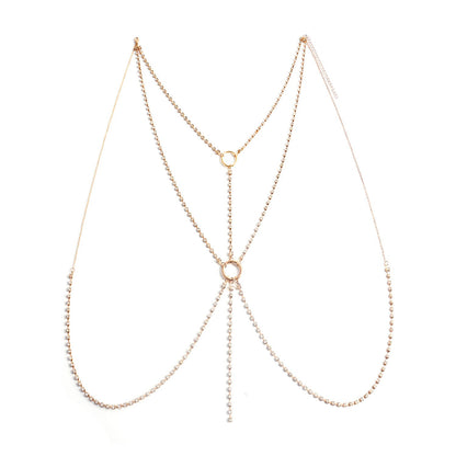 Women Rhinestone Long Necklace Breast Chain