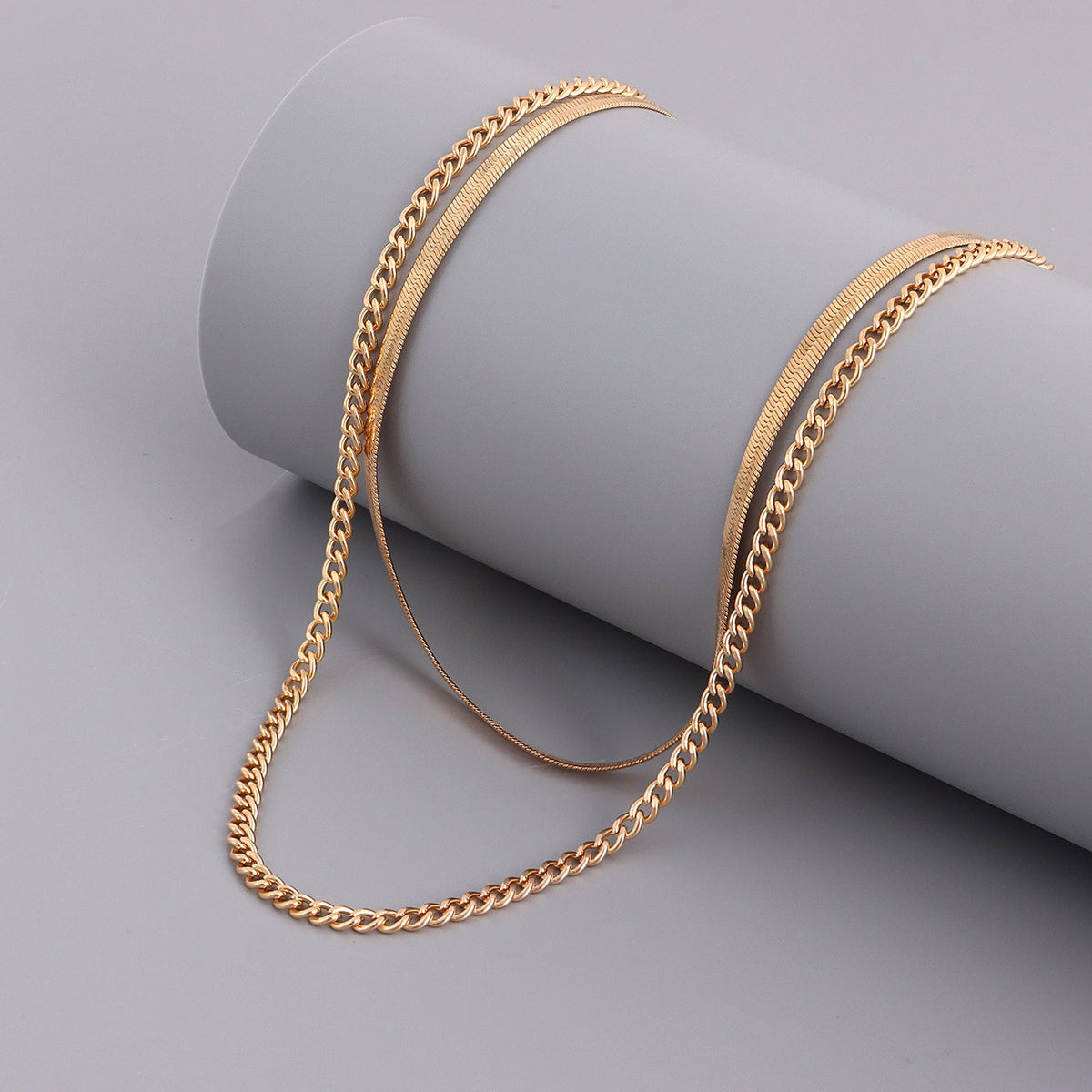 Herringbone Rope Twist Double Chain Layered Necklace