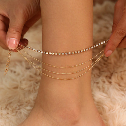 Multi Layered Crystal Beaded Tennis Chain Anklets Jewelry