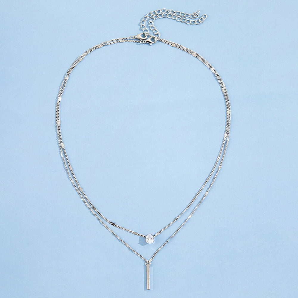 Double Drop Rhinestone Pendant Necklace