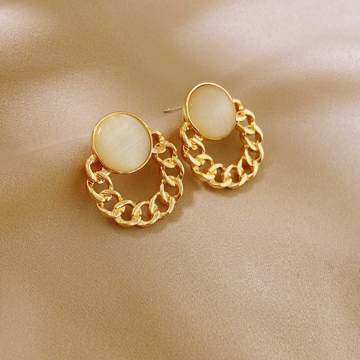 Opal Round Geometric Earrings