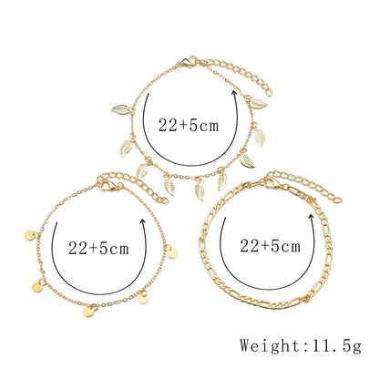 Beach Leaf Layered Tassel Foot Chain Anklets Jewelry