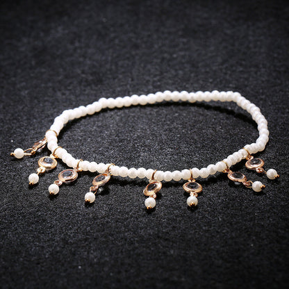 Summer Pearl Beaded Anklets Boho Crystal Tassel Ankle Bracelets