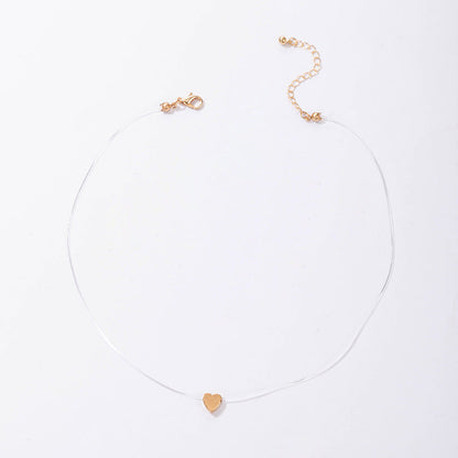 Fishing Line Chain Heart Pendant Choker Necklace
