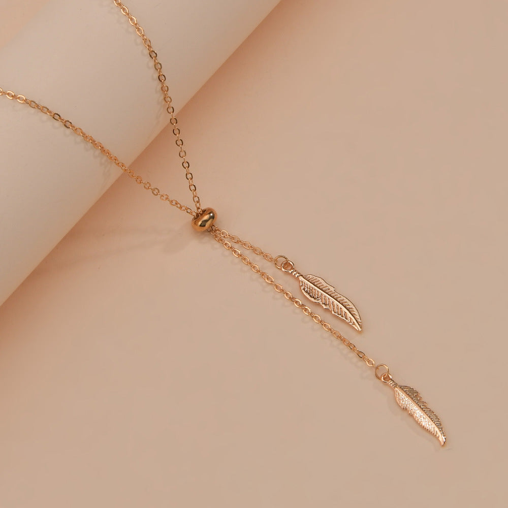Sexy Square Long Tassel Leaf Pendant Necklace
