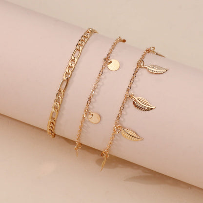 Beach Leaf Layered Tassel Foot Chain Anklets Jewelry