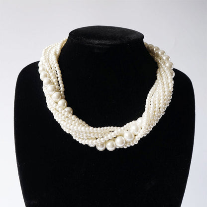 Vintage Choker Faux Pearl Multi Strand Twisted Necklace