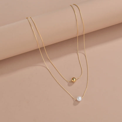 Multi Layer Chain Pearl Pendant Necklace