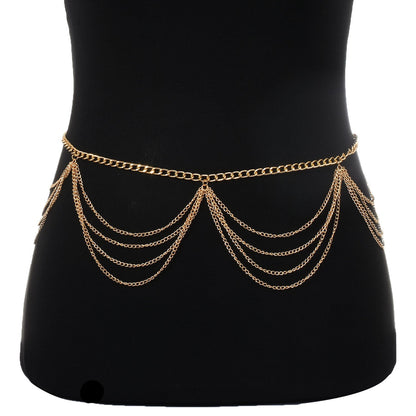 Sexy Beach Bikini Thin Belly Chain Simple Geometric Exaggerated Fringe Waist Chain Jewelry
