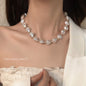 Irregular Baroque Pearl Beaded Necklace for Women Gold Pleated OT Clasp Choker