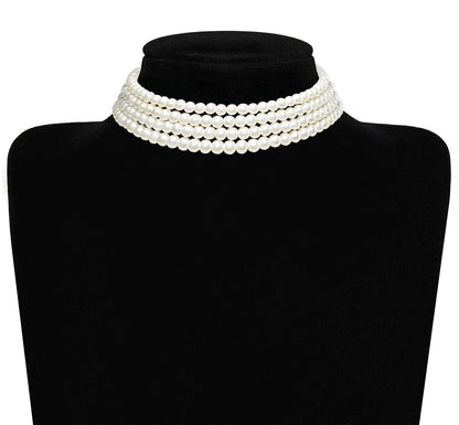 Layered Choker Pearl Necklaces Jewelry Set