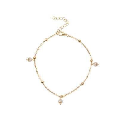 Double Layer White Pearl Beaded Anklet Jewelry