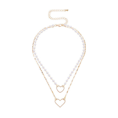 Love Heart Baroque Pearl Necklace Double Layer