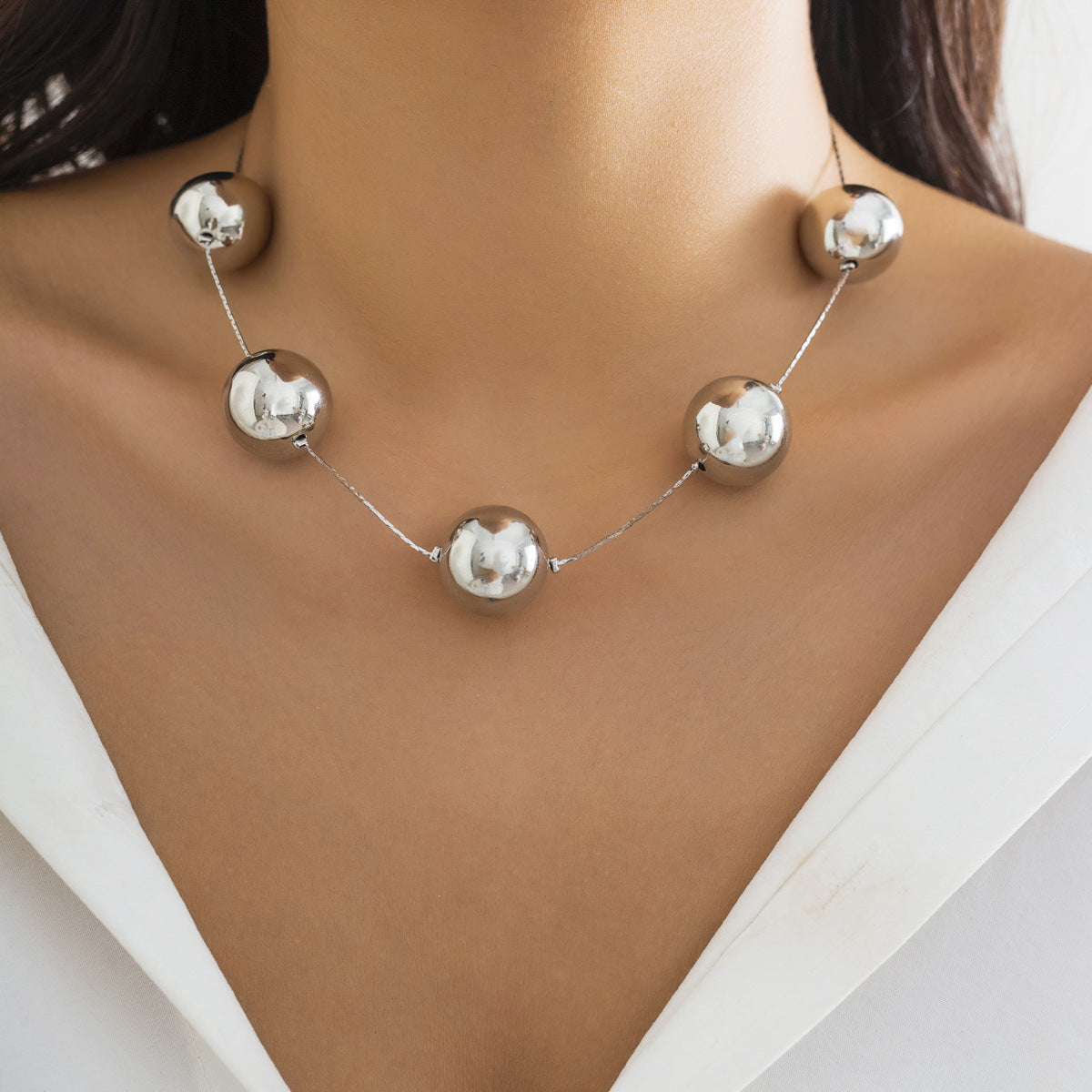 Women Exaggerated Round Beads Punk Necklace