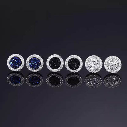 Magnetic Round Halo Stud Earrings for Men Women, Multicolor Crystal Cluster Non-Piercing Clip On