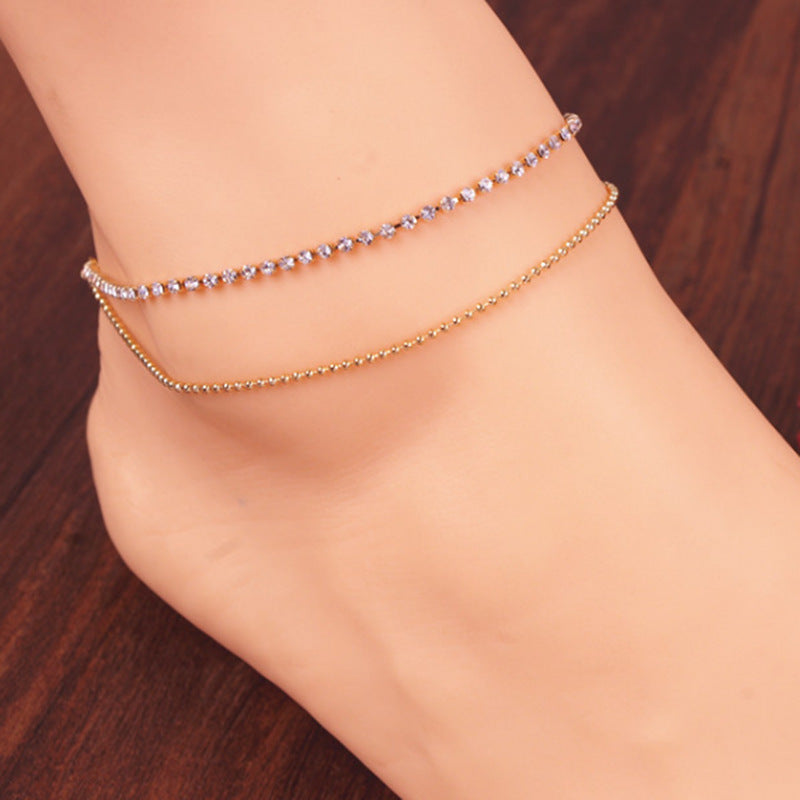 Bohemian Double Chain Tassel Crystal Jewelry Anklet