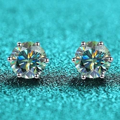 S925 Colorful Moissanite & CZ Classic 6-Prong Stud Earrings For Men Women Gift