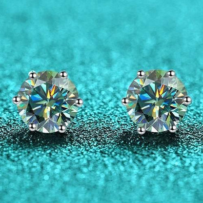 S925 Colorful Moissanite & CZ Classic 6-Prong Stud Earrings For Men Women Gift