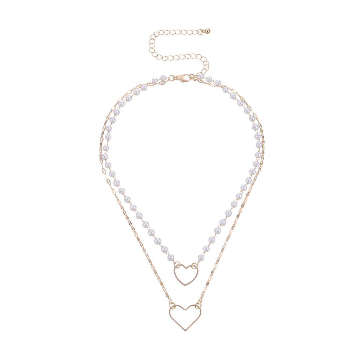 Beaded Pearl Necklace Heart Pendant