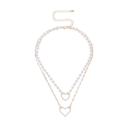 Beaded Pearl Necklace Heart Pendant