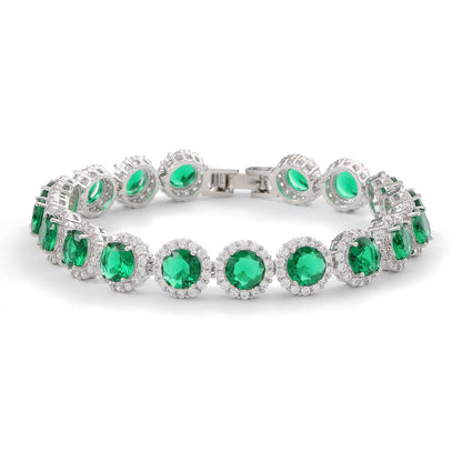Dazzling Multicolor Cubic Zirconia Round Halo Chain Bracelet, Colored Gem Stones, Adjustable Design, and Unique Patterns