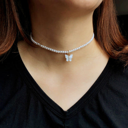 Opal Necklace butterfly Pendant Fashion Pearl Necklace