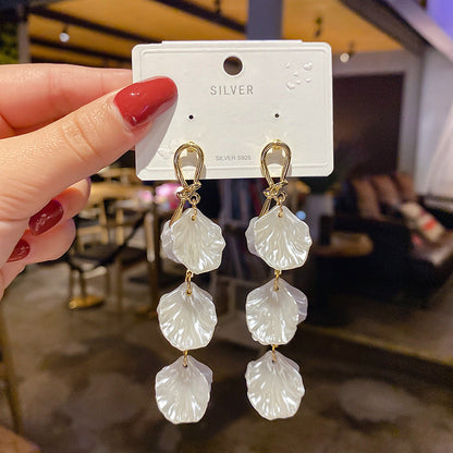 Elegant Glossy White Flower Petal Earrings