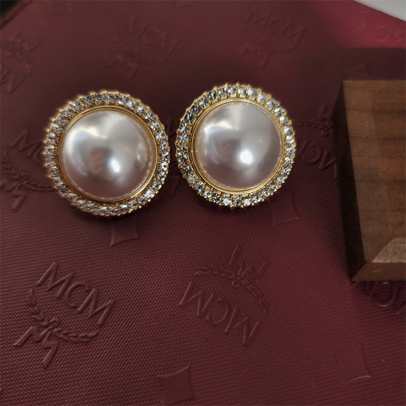 Vintage Bridal Pearl Stud Earrings Ring Pearl Beaded Rhinestone Choker Necklace Jewelry Set
