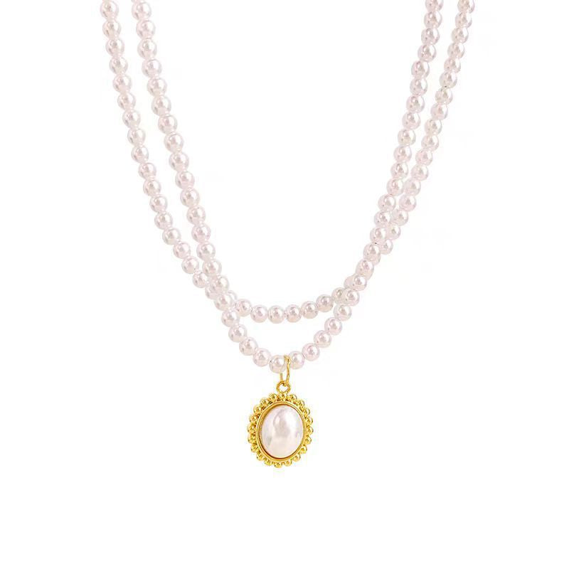 Vintage Double Layer Small Pearls Necklace Women Elegant Glass Pearl