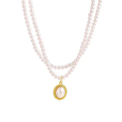 Vintage Double Layer Small Pearls Necklace Women Elegant Glass Pearl