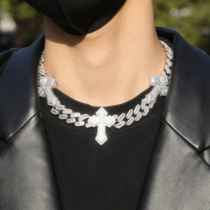 mens gold cross cuban link chain necklace
