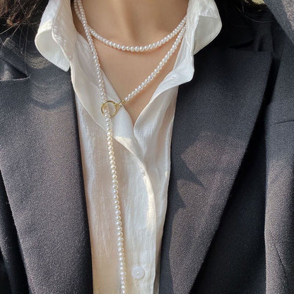 Long Glass Pearl Necklace for Women Girls