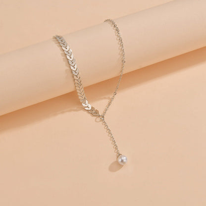 Wheat Ear Leaf Pearl Clavicle Pendant Necklace