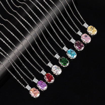 Multicolor Ice Flower Cut Oval CZ Pendant Necklace, 10*14mm 8A Cubic Zirconia, Two-Tone Pave CZ Halo with Pavé Top Frame, Adjustable Chain