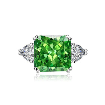 Multicolor Ice Flower Cut Square CZ Adjustable Ring, Blue & Green 12*12mm 8A Main Cubic Zirconia, Two Heart Side CZ, Dainty Luxe