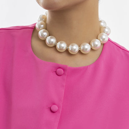 Handmade Big Chunky White Pearl Choker Necklace