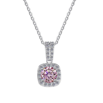 S925 Colorful Moissanite Pendant Necklace with Pavé-Set Halo & Hoop, 1ct D-Grade VVS1 Moissanite in 12 Dazzling Colors with GAR Certification