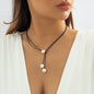 Gorgeous Black Wax Rope Faux Pearl Pendant Necklace