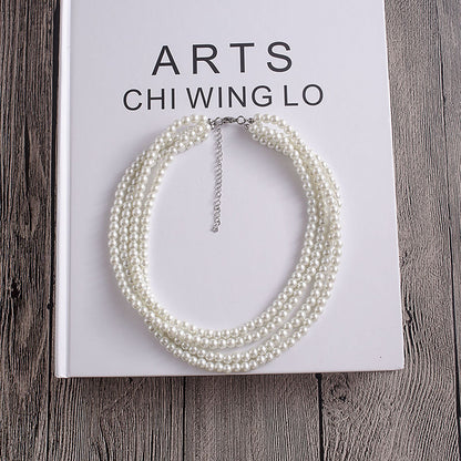 Multilayer Simulated Pearl Choker Necklace for Women