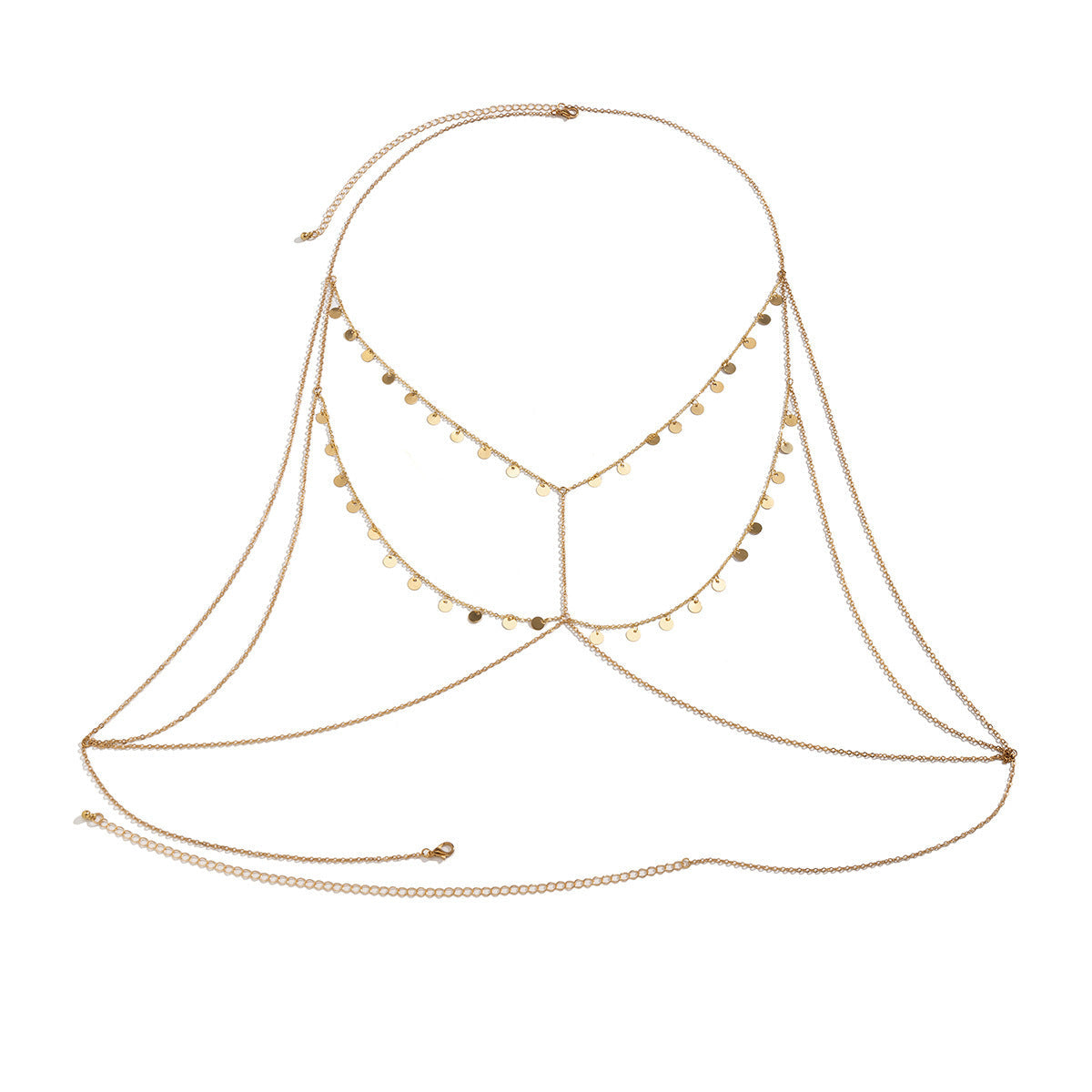 Multi-Layer Metal Small Round Piece Tassel Chest Chain Body Chain