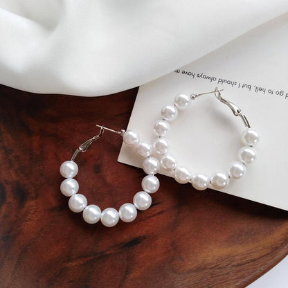 Round Pearl Bead Hoop Earrings
