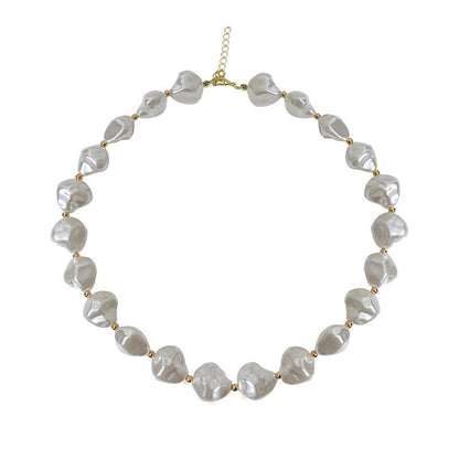 Irregular Baroque Pearl Beaded Necklace for Women Gold Pleated OT Clasp Choker