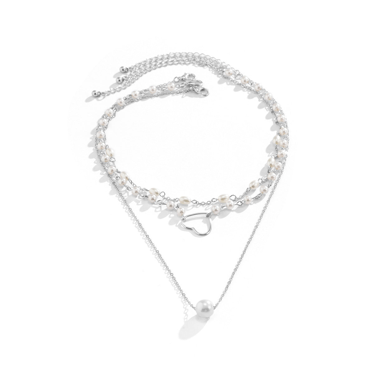 Geometric Beads Chain Twin Necklace Pearl Hollowed Out Love Necklace