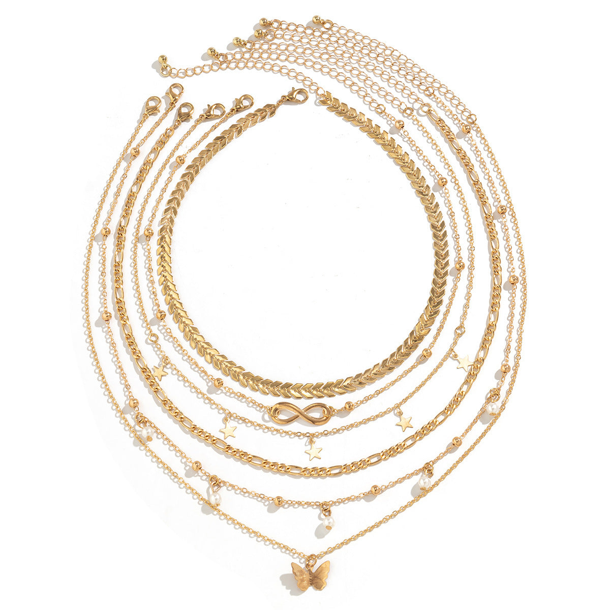 Women Butterfly Tassel Pendant Layered Set Necklace