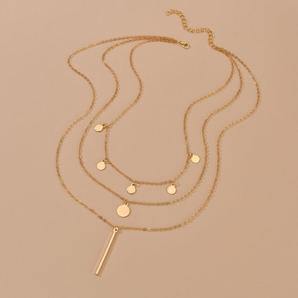 Long Strip Circular Disc Tassels Pendant Necklace