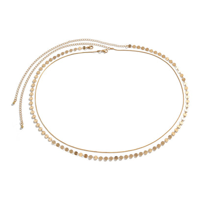 Women Sequin Snake Bone Chain Double Waist Simple Geometric Body Chain