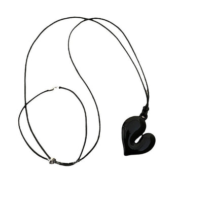 Cool Long Heart Pull Black Rope Necklaces