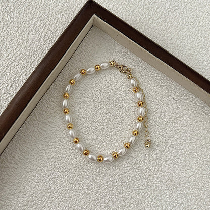 Women White Pearl Beaded Choker Necklace Lady Oval Necklaces