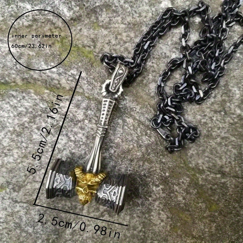 Viking Gold Skull Hammer Charm Punk Necklaces